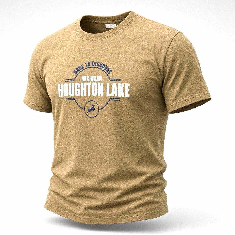 Port & Company 2XL Tan Houghton Lake Michigan "Dare to Discover" Graphic Tee